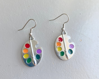Paint palette earrings Artist charm earrings  Colorful paint jewelry Unique gift for artist Personalized gift for friends