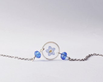 Blue pressed flower bracelet Forget me not bracelet for women Bridesmaid Gifts Eco friendly  Personalized gift for her Terrarium Jewelry