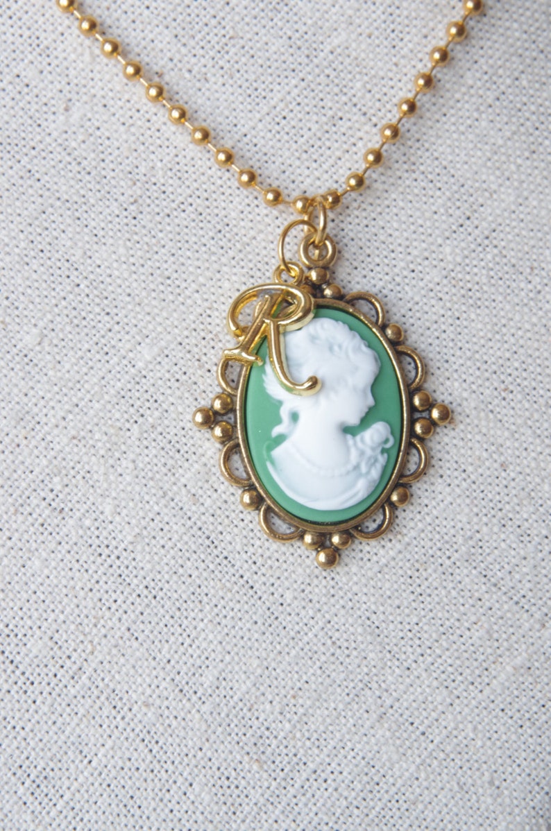 Personalized cameo necklace Victorian initial necklace Christmas gift for Best Friend Romantic Gift for Her image 1