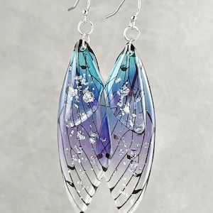 Blue butterfly wings dangle earrings Insect jewelry Christmas gift for her Birthday monarch wings butterfly earrings image 1