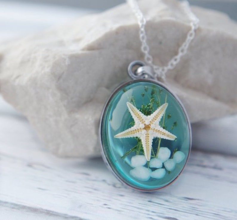 Ocean Necklace Real Starfish Necklace Nautical Necklace Starfish Pendant Blue Resin Nature Necklace Starfish Necklace Sea Necklace Gift image 7