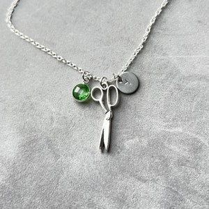 Tiny scissors necklace hairdresser with initial  Personalized hairdresser gifts Hairstylist Gift Beauty Charm Crafty gift Seamstress jewelry