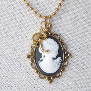 Personalized woman cameo necklace Gold initial pendants Victorian cameo jewelry Initial necklace image 1