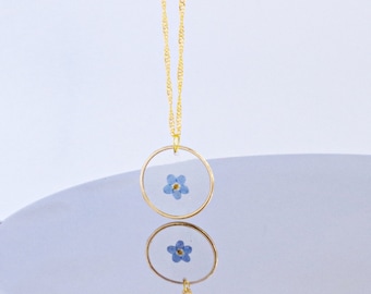 Pressed Forget Me Not Flower Necklace: Real Resin Jewelry