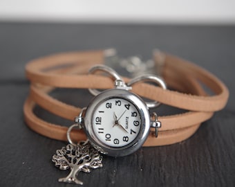 Tree of Life Leather Bracelet Watch - Handmade Women&#39;s Wristwatch