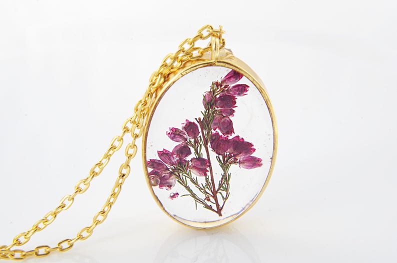 Flower necklace Terrarium jewelry Mothers day gift for her Pressed flower Botanical necklace Plant jewelry Anniversary gift women Woodland image 2