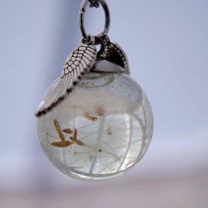 Dandelion necklace Angel wing pendant nature flower necklace Resin necklace terrarium necklace wish jewelry Mothers day gift for her silver