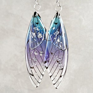 Blue butterfly wings dangle earrings Insect jewelry Christmas gift for her Birthday monarch wings butterfly earrings image 4