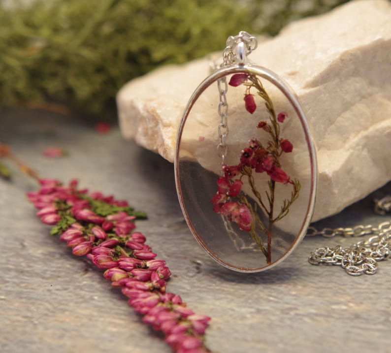 Real flower necklace Flower resin pendant Pressed flower necklace Dried flower pendant Flower jewelry Natural Plan Mothers day gift for mom image 3