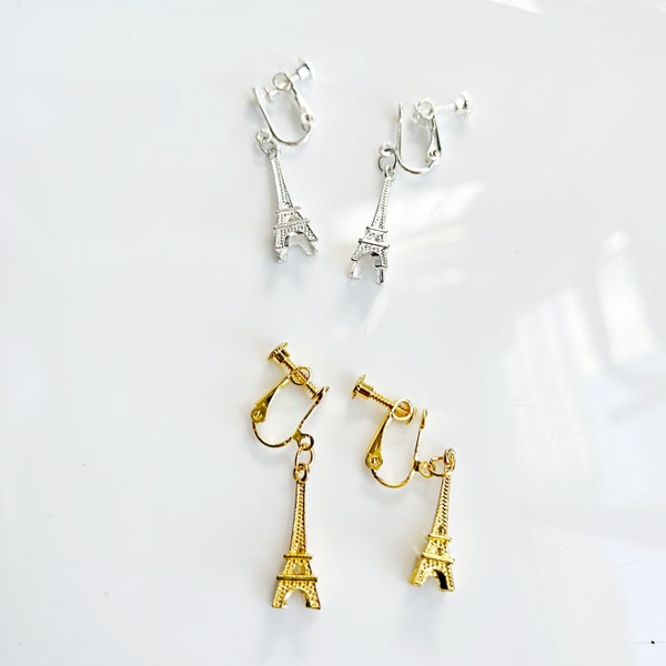 Boucles d'oreilles clips tour Eiffel pour femme Argent Tour Eiffel bijoux faits main cadeau pour l'amour Paris