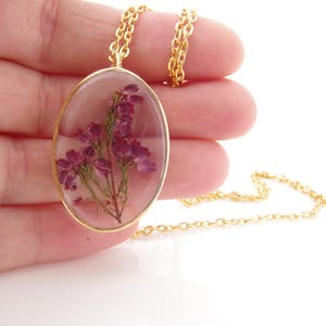 Flower necklace Terrarium jewelry Mothers day gift for her Pressed flower Botanical necklace Plant jewelry Anniversary gift women Woodland image 4