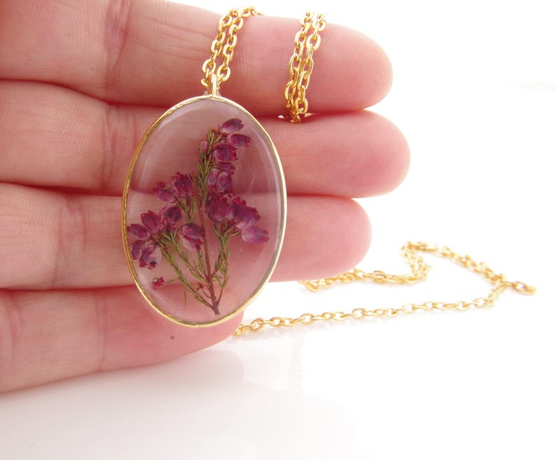 Flower necklace Terrarium jewelry Mothers day gift for her Pressed flower Botanical necklace Plant jewelry Anniversary gift women Woodland image 4