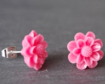 Pink Flower Stud Earrings Floral Jewelry Small stud earrings  Rose Earrings Wedding Girl Gift for her Minimalist Christmas gift