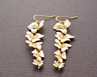 Orchid Earrings Long Drop Earrings Bridal Jewelry Flower Earrings Bridesmaid Earrings Wedding jewelry Mother&#39;s day gift for mom grandma gift