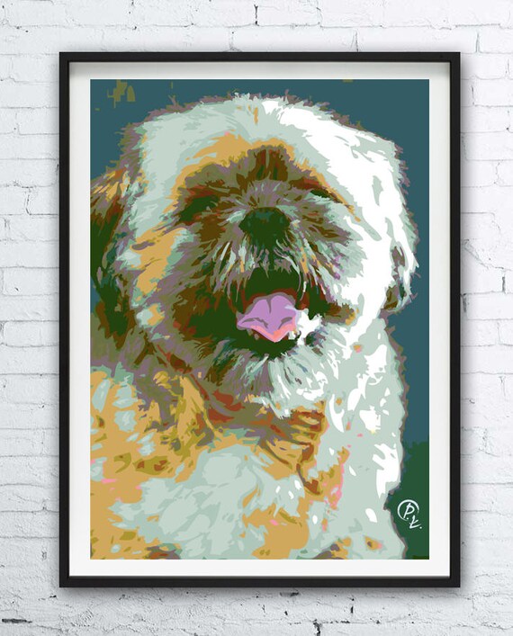 Shih Tzu Portret Poster Print Minimalistycznym Stylu Pop Art Losowanie Farba Grafika Pies Szkic Domowych Zwierząt Ilustracja