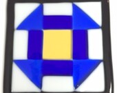 Churn Dash Quilt Block Fused Glass Ornament