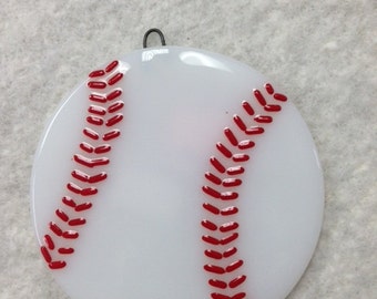 Baseball Fused Glass Ornament 3.25"Diameter