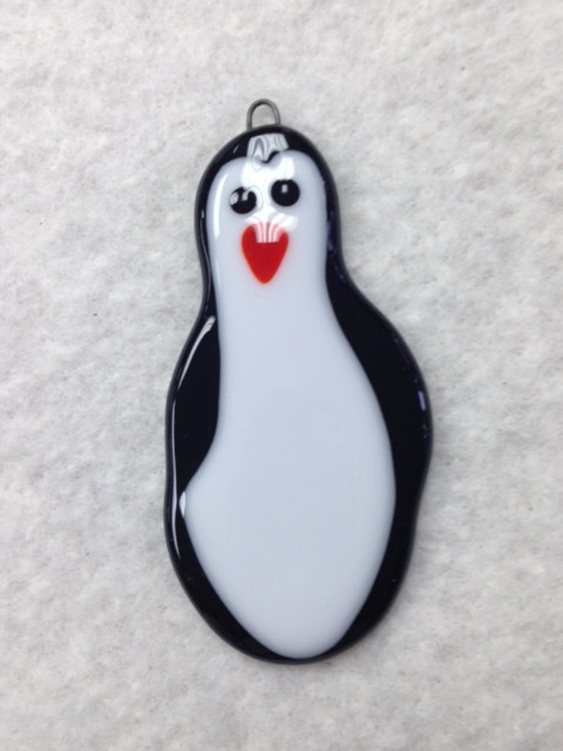 Penguin Fused Glass Ornament image 1