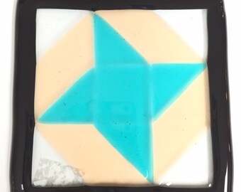 Quilt Block Friendship Star Fused Glass Ornament