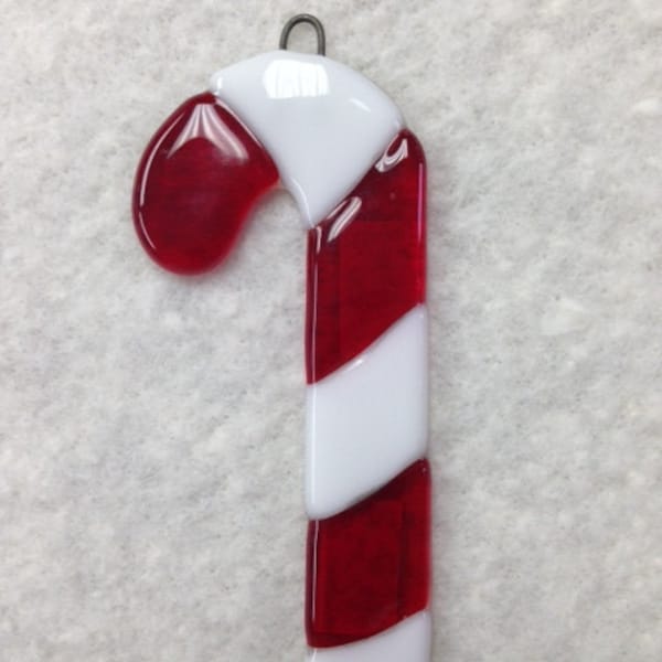 Candy Cane Fused Glass Ornament 1.75"x4"