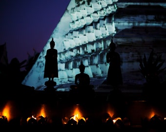 Buddha silhouette photo print, Travel photograph, Color photo, Wall art, Wall decor