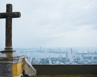 Cross overlooking Cartagena, Colombia photo print, Travel photograph, Color photo, Wall art, Wall decor