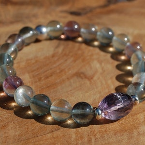 RAINBOW FLUORITE Stretch Bracelet - 925 Sterling Silver - Elasticated, Stacking Bead Bracelet - Mala Bead Bracelet - Yoga Gift