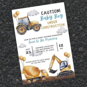 Construction Baby Shower Invitation | Canva Template | Construction Baby | Baby Shower Invitation | Baby Shower Artwork | Instant Download