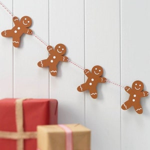 1.5m Gingerbread Man Wooden Christmas Bunting, Merry Christmas Bunting, Wooden Christmas Garland, Christmas Decorations, Vintage Christmas