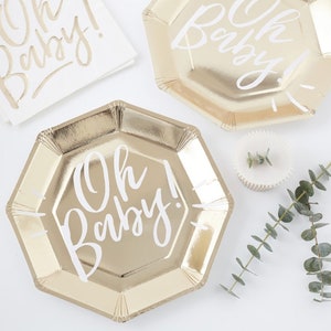 8 Gold Oh Baby Plates Baby Shower Paper Plates Gender Reveal