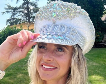 Rhinestone Bride Captain Hat, Hen Party Bride Hat, Rhinestone Captains Hat, Bachelorette Captain Hat, Bride to be Hat, Hen Party Accessories