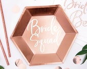 6 Rose Gold Hen Party Plates, Bride Squad Plates, Bachelorette Plates, Bridal Shower, Team Bride Plates, Rose Gold Plates, Party Tableware