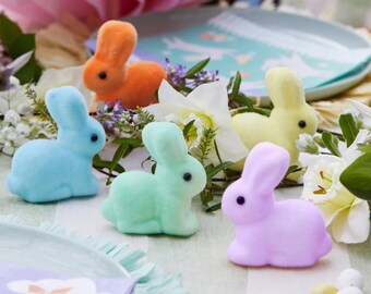 5 Mini Easter Bunnies, Easter Bunny Decor, Pastel Bunny Figurine, Easter Table Decorations, Bunny Baby Shower Decor, Bunny Rabbit Figurines