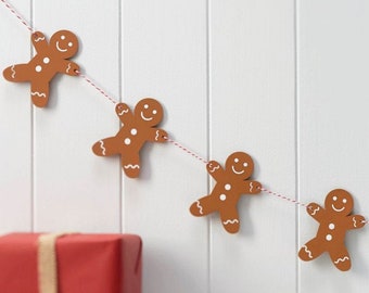 1.5m Gingerbread Man Wooden Christmas Bunting, Merry Christmas Bunting, Wooden Christmas Garland, Christmas Decorations, Vintage Christmas