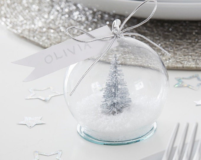 4 Silver Christmas Snow Globe Place Card Holders, Christmas Bauble