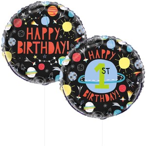 1 Outer Space Foil Balloon, Outer Space Party Decor, Happy Birthday Balloon, 1st Birthday Balloon, Boys Birthday Party, Birthday Decorations