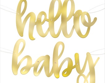 Hello Baby Girlande Banner 1,5m in Roségold für Baby Shower Baby Party Deko