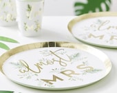 8 Botanical Hen Party Plates, Gold Almost Mrs Plates, Bachelorette Party, Greenery Bridal Shower Plates, Hen Party Decor, Party Tableware