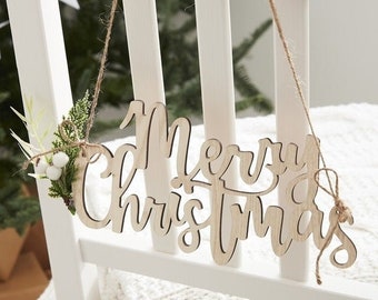 4 Merry Christmas Chair Signs, Wooden Merry Christmas Sign, Rustic Christmas Party Decor, Christmas Bunting Garland, Christmas Decorations