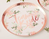 8 Rose Gold Team Bride Plates, Floral Rose Gold Hen Party Plates, Bachelorette Party, Bridal Shower, Floral Hen Party, Paper Party Plates