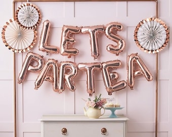 Lets Partea Balloon Banner, Rose Gold Balloon Garland,  Tea Party Decorations, Baby Shower Decor, Bridal Shower Decor, Hen Party Balloons