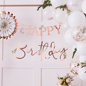 Floral Rose Gold Birthday Banner, Happy Birthday Bunting Garland, Rose Gold Birthday Decorations, Happy Birthday Sign, Girls Birthday Party