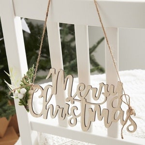 4 Merry Christmas Chair Signs, Wooden Merry Christmas Sign, Rustic Christmas Party Decor, Christmas Bunting Garland, Christmas Decorations