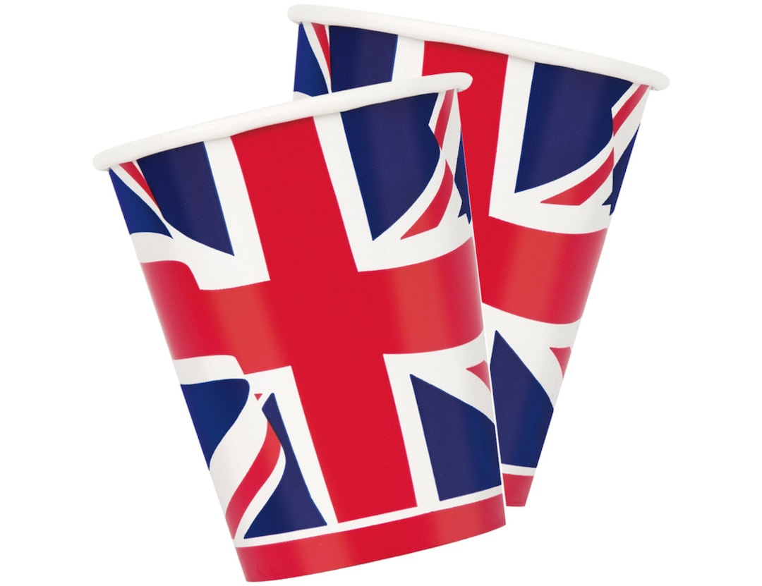 8 Union Jack Paper Cups, Union Jack Party Cups, King Charles III
