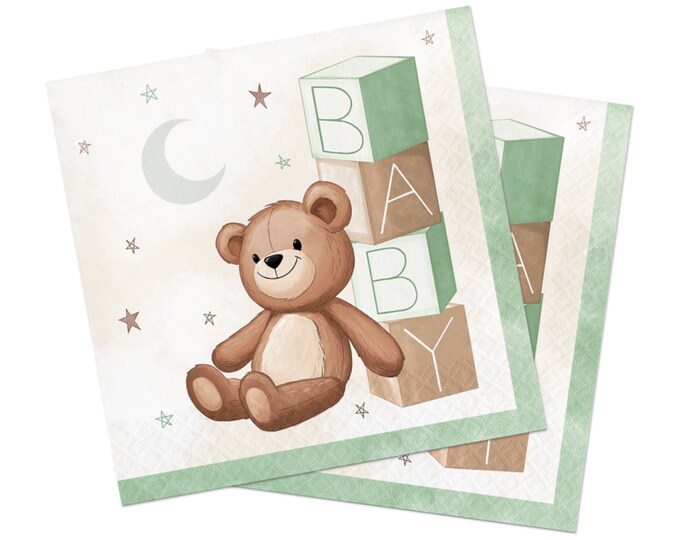 16 Teddy Bear Baby Shower Napkins Neutral Baby Shower Etsy