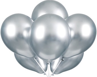 6 Platinum Silver Balloons, Helium Balloons, Birthday Balloons, Silver Party Decor, Wedding Balloons, Baby Shower Decor, Anniversary Party