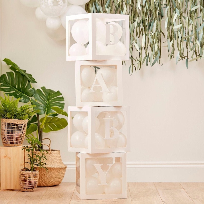 White Baby Shower Blocks Botanical Baby Shower Decor Etsy