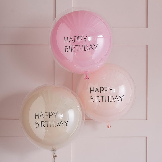 3 Pastel Happy Birthday Balloons, Pastel Birthday Decorations, Pastel Party  Decor, Girls Birthday Party Decorations, Double Layered Balloons