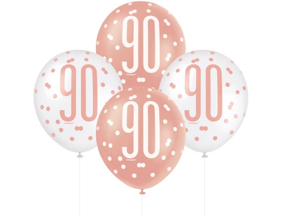 6 x Pink 90th Birthday 12" Latex Balloons Ladies 90 Party Decoration Supplies 