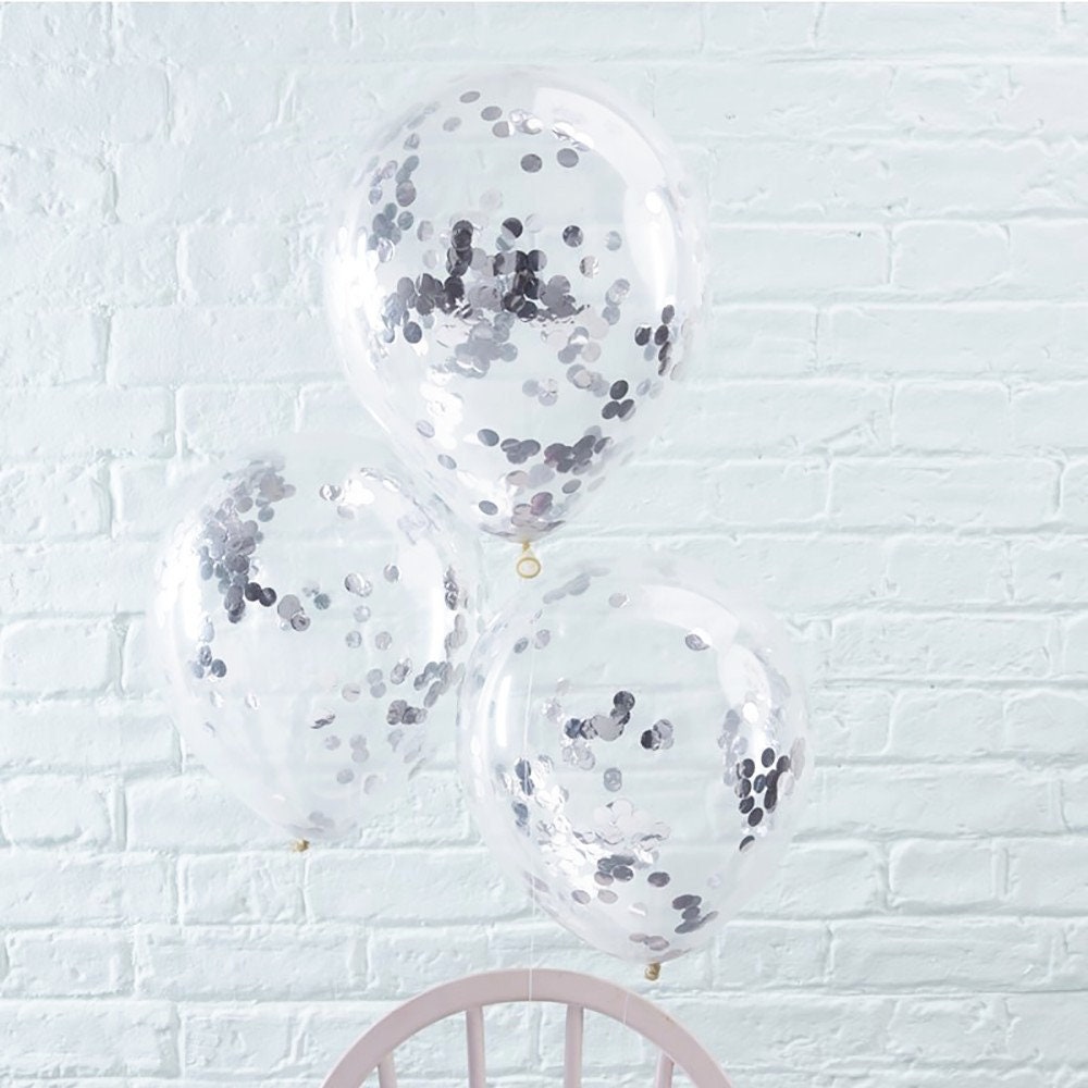 5 Silver Confetti Balloons Silver Balloons Party Balloons Etsy